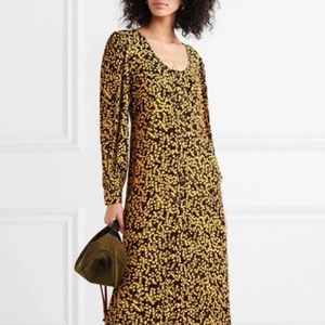 GANNI Floral Crepe Long Sleeve Midi Dress